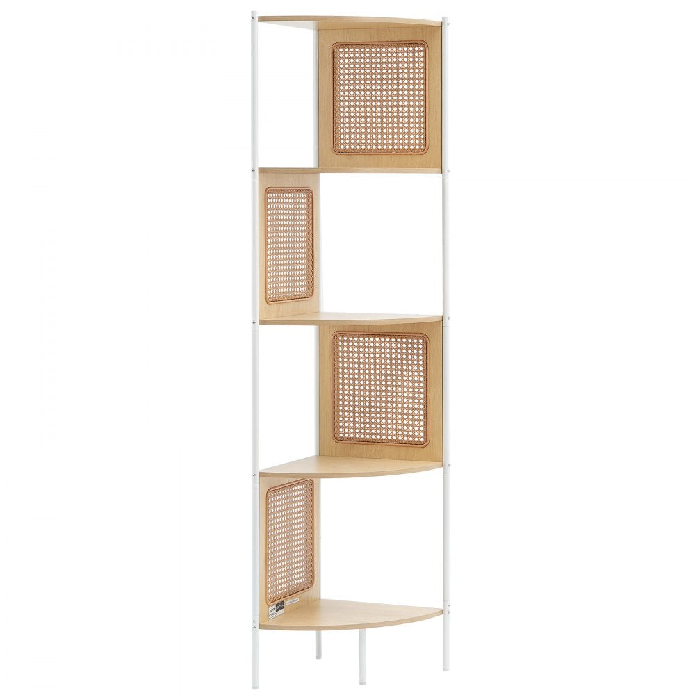 VEVOR Rattan Corner Bookshelf 5-Tier Bamboo Ladder Narrow Shelf Wall Corner Rack