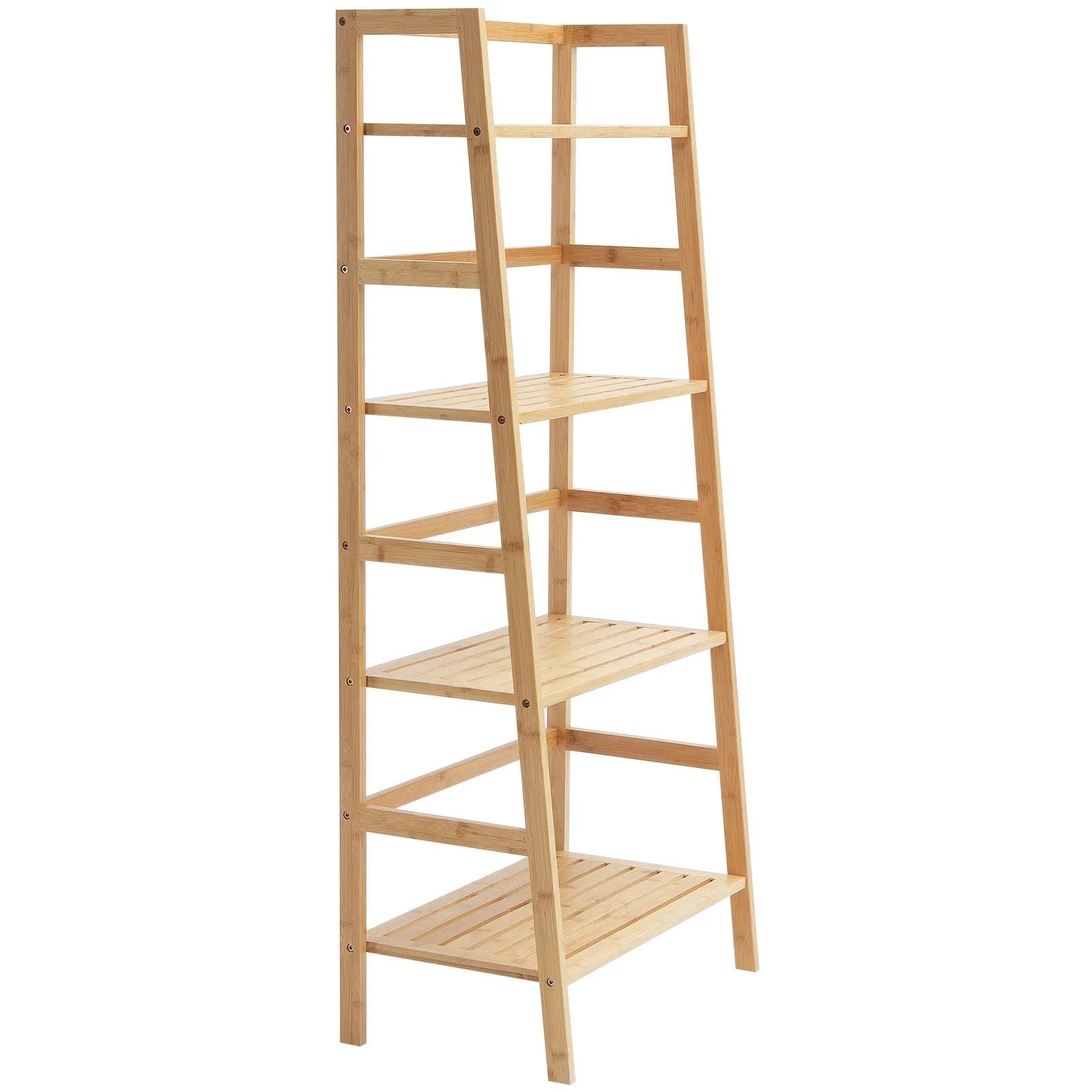 VEVOR Bamboo Bookshelf 4 Tiers Bamboo Ladder Bookshelf Trapezoid Storage Rack