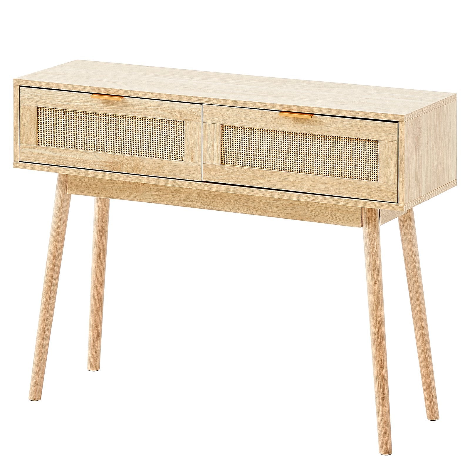 VEVOR Rattan Console Table with 2 Storage Drawers Rattan Sliding Door Natural