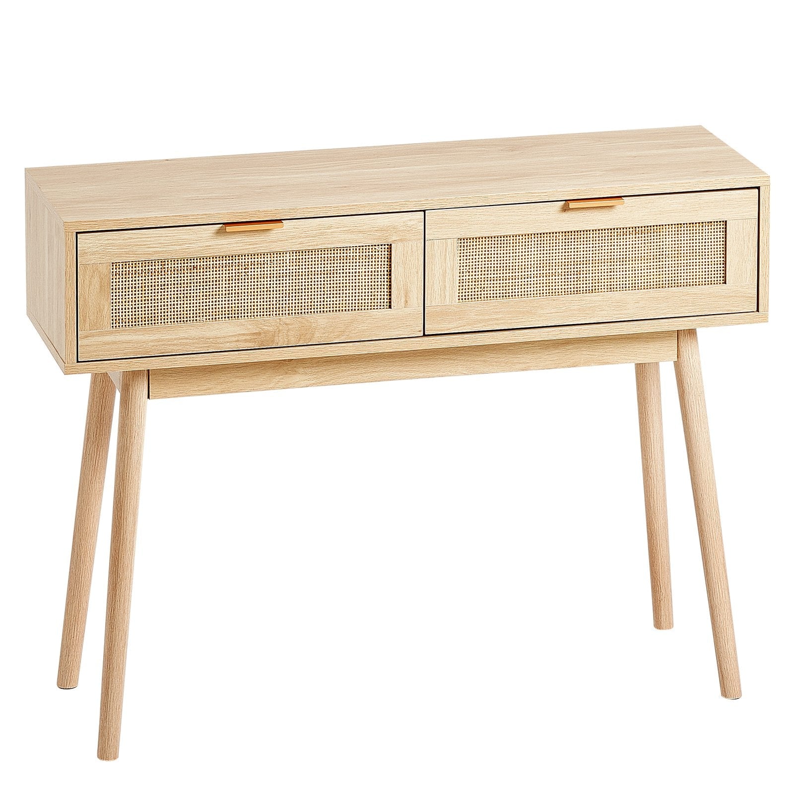 VEVOR Rattan Console Table with 2 Storage Drawers Rattan Sliding Door Natural