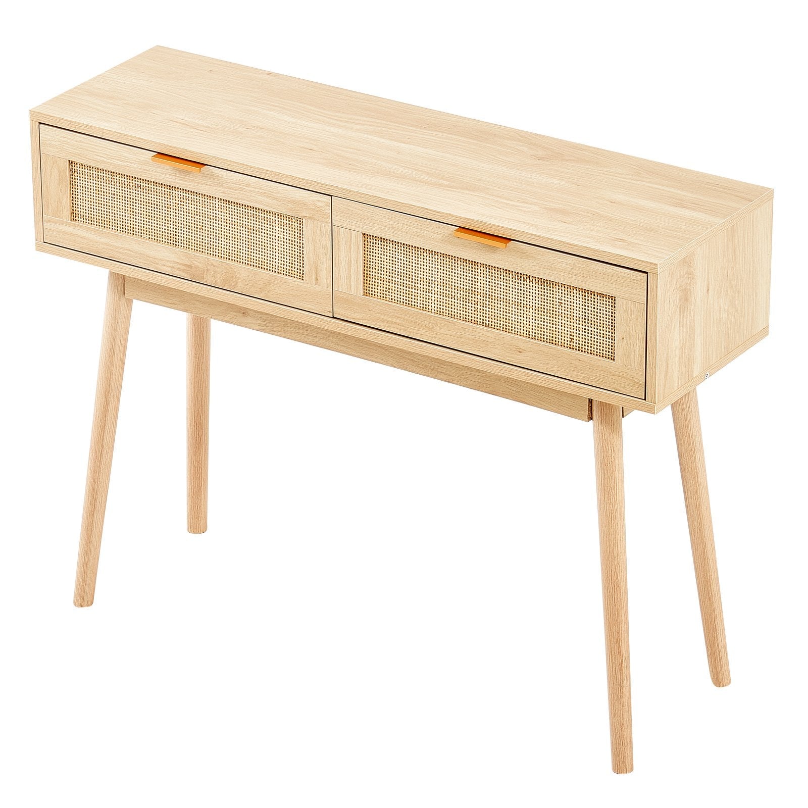 VEVOR Rattan Console Table with 2 Storage Drawers Rattan Sliding Door Natural