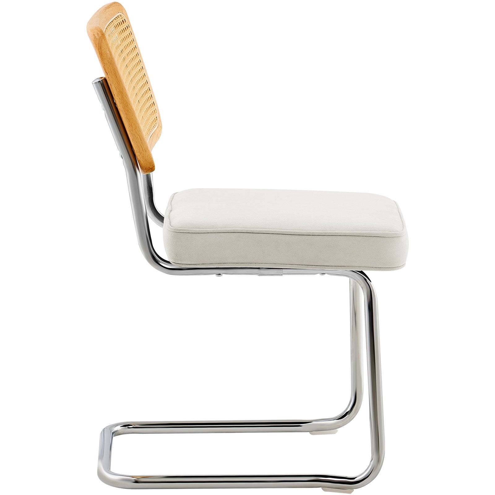 VEVOR Rattan Chairs, Set of 2, Mid Century Modern Dining Chair, Upholstered Velvet Accent Chair with Rattan Back, Retro Dining Room Kitchen Chair for Living Room, Bedroom, Reading Room, Office, White