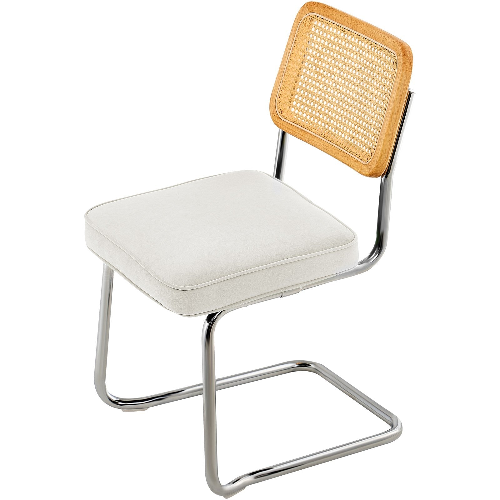 VEVOR Rattan Chairs, Set of 2, Mid Century Modern Dining Chair, Upholstered Velvet Accent Chair with Rattan Back, Retro Dining Room Kitchen Chair for Living Room, Bedroom, Reading Room, Office, White