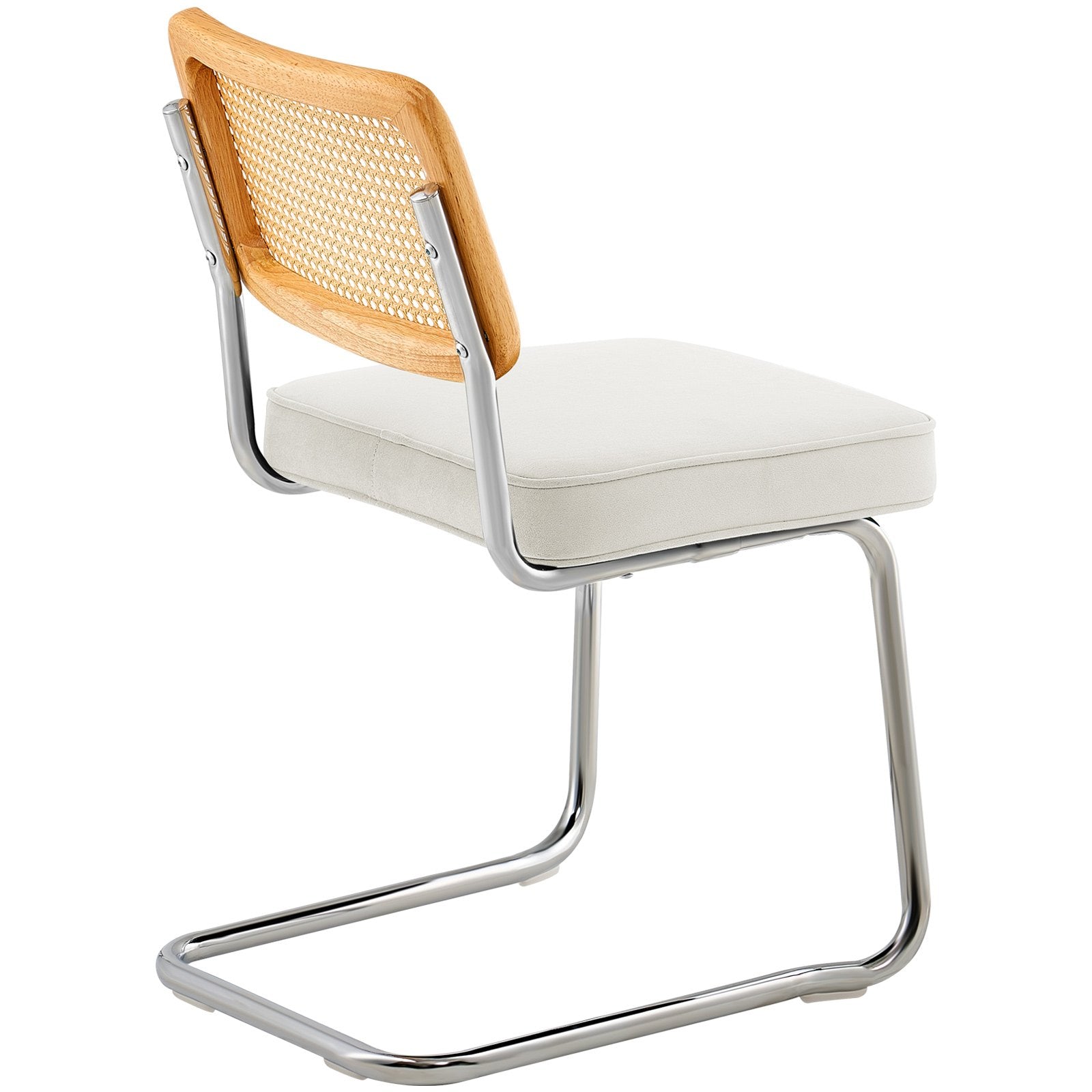 VEVOR Rattan Chairs, Set of 4, Mid Century Modern Dining Chair, Upholstered Velvet Accent Chair with Rattan Back, Retro Dining Room Kitchen Chair for Living Room, Bedroom, Reading Room, Office, White