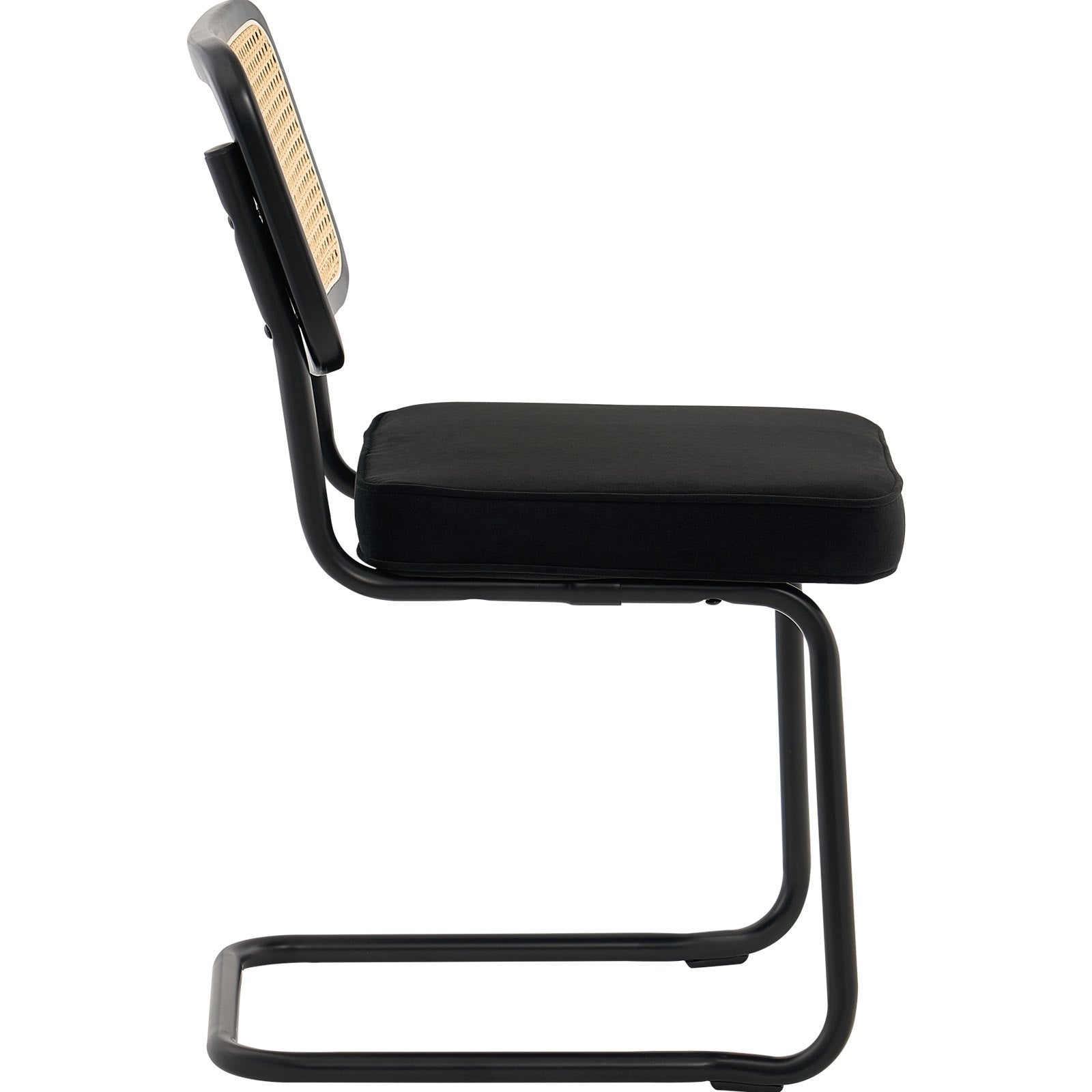 VEVOR Rattan Chairs, Set of 2, Mid Century Modern Dining Chair, Upholstered Velvet Accent Chair with Rattan Back, Retro Dining Room Kitchen Chair for Living Room, Bedroom, Reading Room, Office, Black