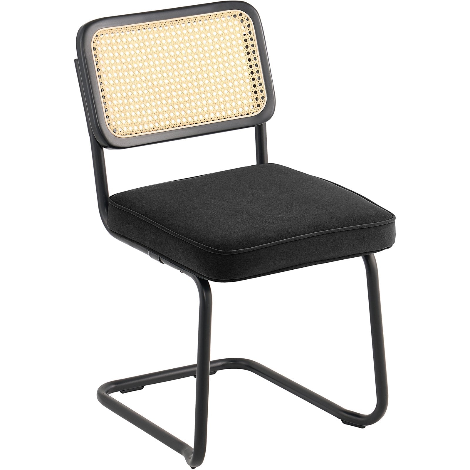 VEVOR Rattan Chairs, Set of 4, Mid Century Modern Dining Chair, Upholstered Velvet Accent Chair with Rattan Back, Retro Dining Room Kitchen Chair for Living Room, Bedroom, Reading Room, Office, Black