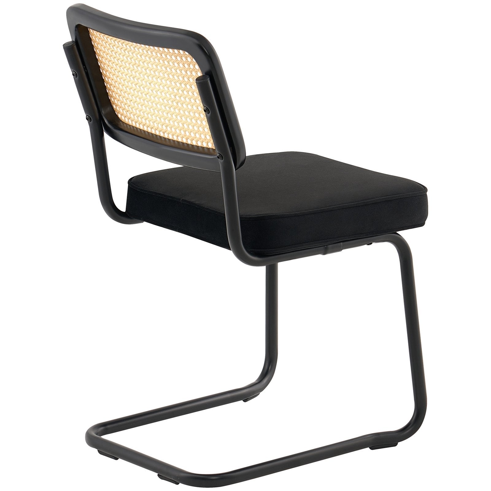 VEVOR Rattan Chairs, Set of 4, Mid Century Modern Dining Chair, Upholstered Velvet Accent Chair with Rattan Back, Retro Dining Room Kitchen Chair for Living Room, Bedroom, Reading Room, Office, Black