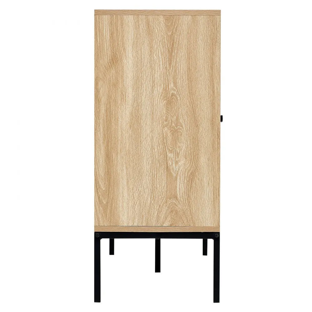 VEVOR Rattan Cabinet Storage with 3 Magnetic Doors & Adjustable Shelves Natural