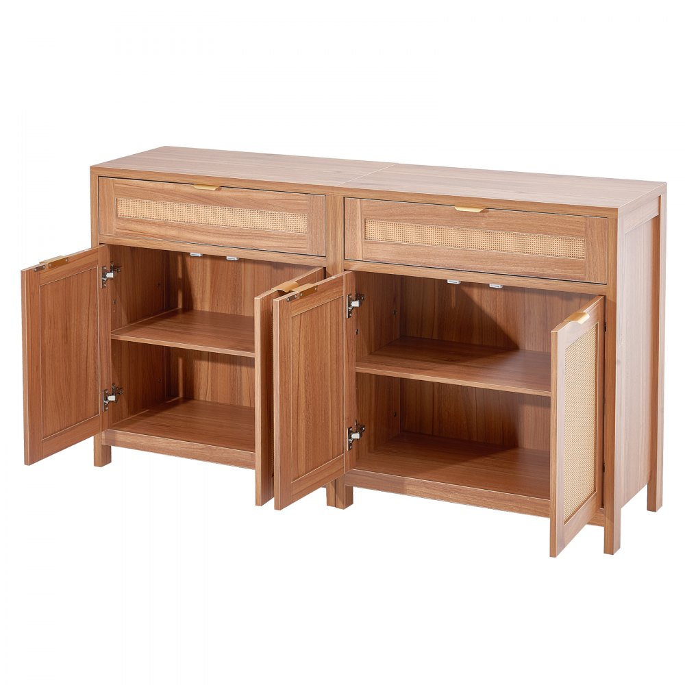 VEVOR Rattan Cabinet with 4 Doors 2 Drawers Adjustable Shelves Set of 2 Natural