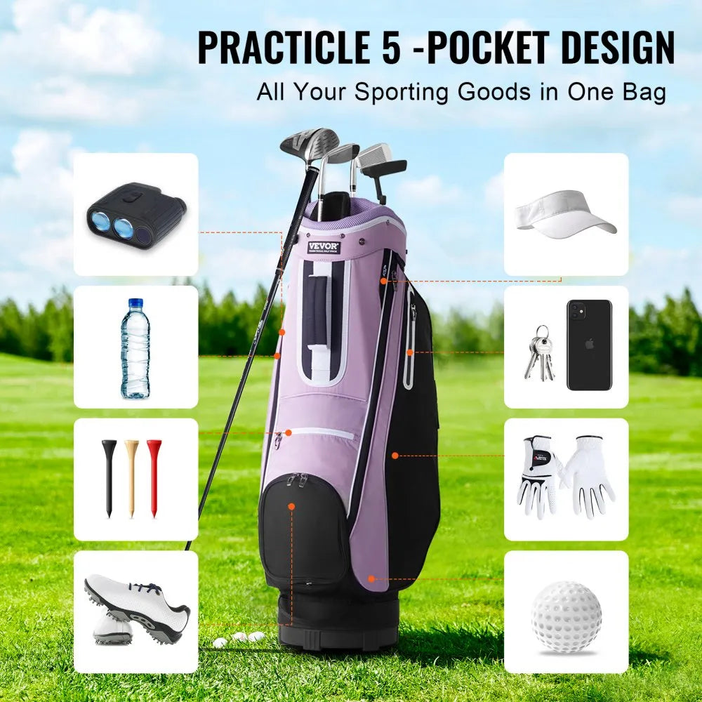 VEVOR Golf Cart Bag with 14 Way Organizer Divider Top, 36” Multiple Pockets Premium Cart Bag, Durable Golf Bags with Handles & Dust Cover & Detachable Strap for Men & Women, Black Purple
