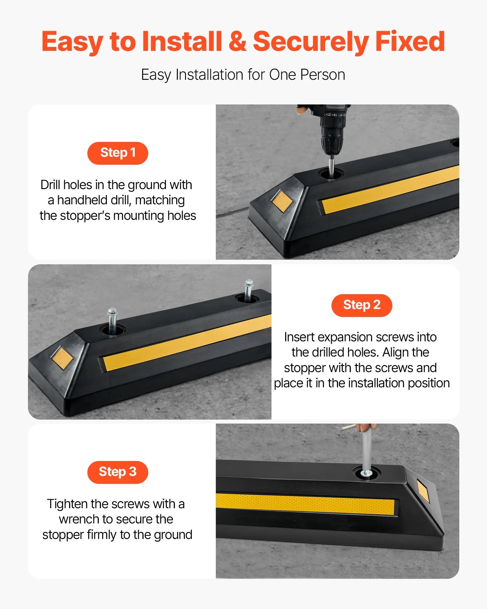 VEVOR Parking Stopper, 21.6 Inch 2 Pcs Heavy Duty Parking Aid for Garage, Rubber Curb Garage Floor Stopper with Reflective Strips, Aid Gadgets for Cars Vans Trucks Tire Wheel Guide Block Stops Bumpers