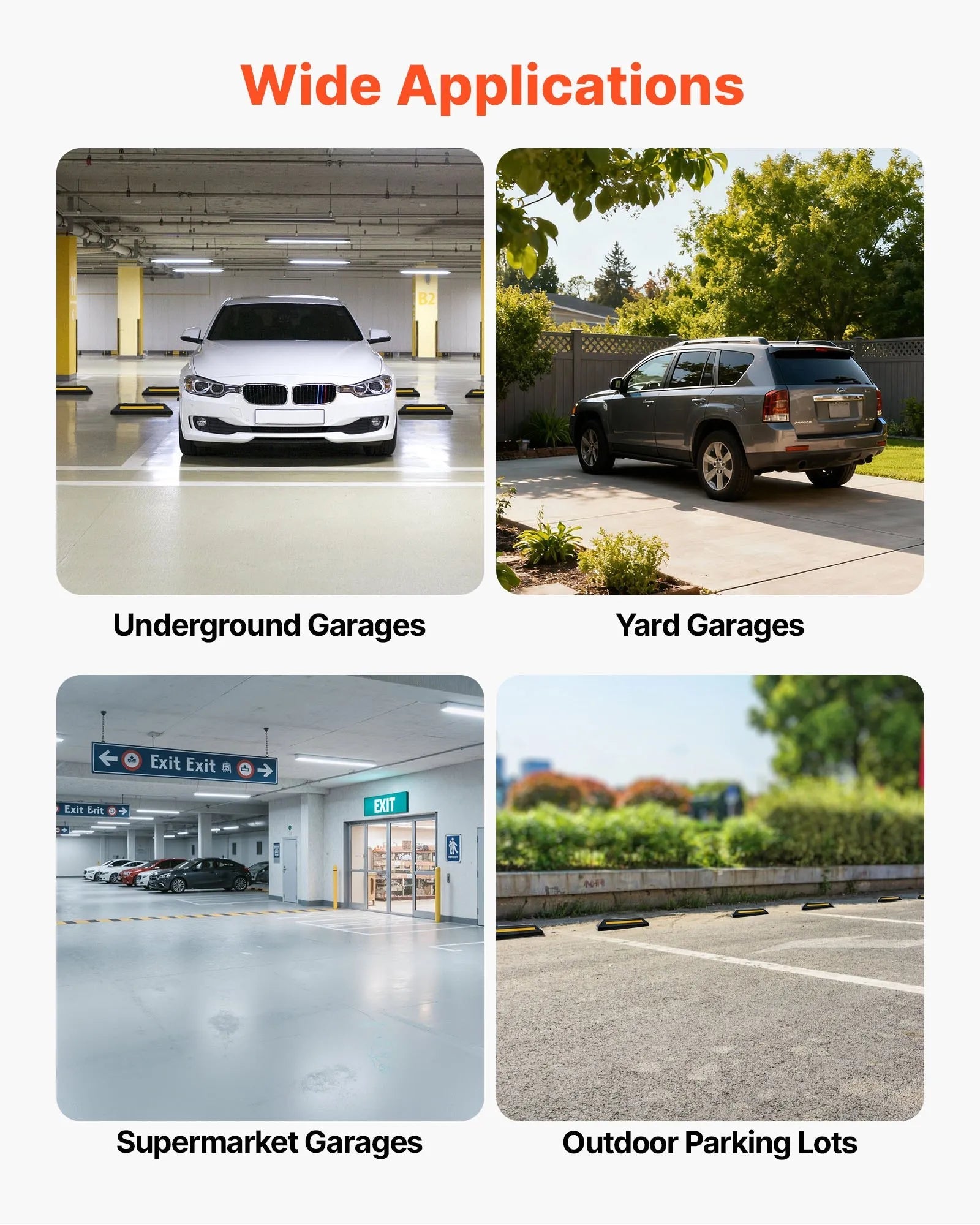 VEVOR Parking Stopper, 21.6 Inch 2 Pcs Heavy Duty Parking Aid for Garage, Rubber Curb Garage Floor Stopper with Reflective Strips, Aid Gadgets for Cars Vans Trucks Tire Wheel Guide Block Stops Bumpers