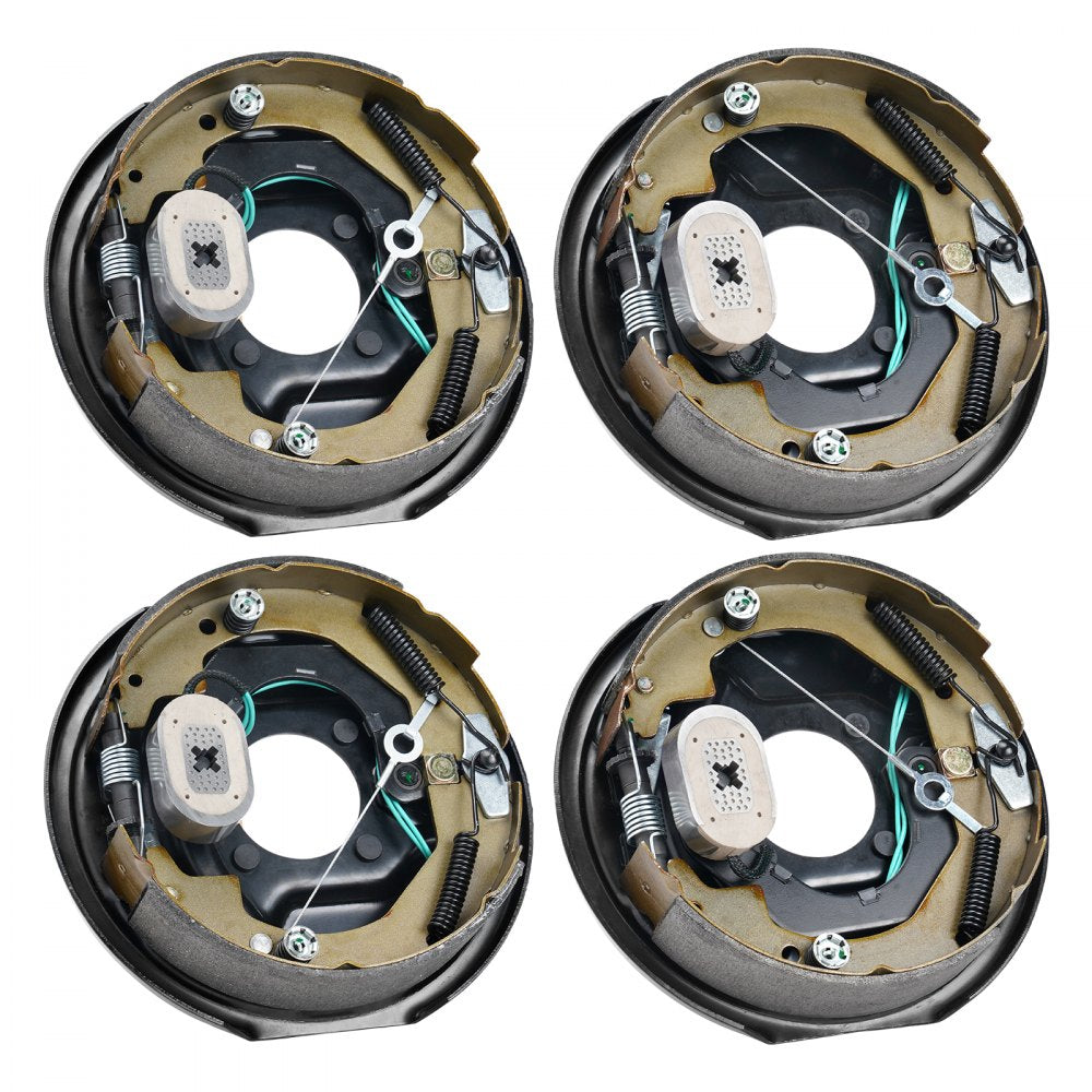 VEVOR Electric Trailer Brake Assembly, 10" x 2-1/4", 2 Pairs Self-Adjusting Electric Brakes Kit for 3500 lbs Axle, 4-Hole Mounting, Backing Plates for Brake System Part Replacement (2 Right + 2 Left)