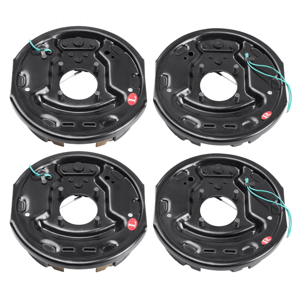 VEVOR Electric Trailer Brake Assembly, 10" x 2-1/4", 2 Pairs Self-Adjusting Electric Brakes Kit for 3500 lbs Axle, 4-Hole Mounting, Backing Plates for Brake System Part Replacement (2 Right + 2 Left)
