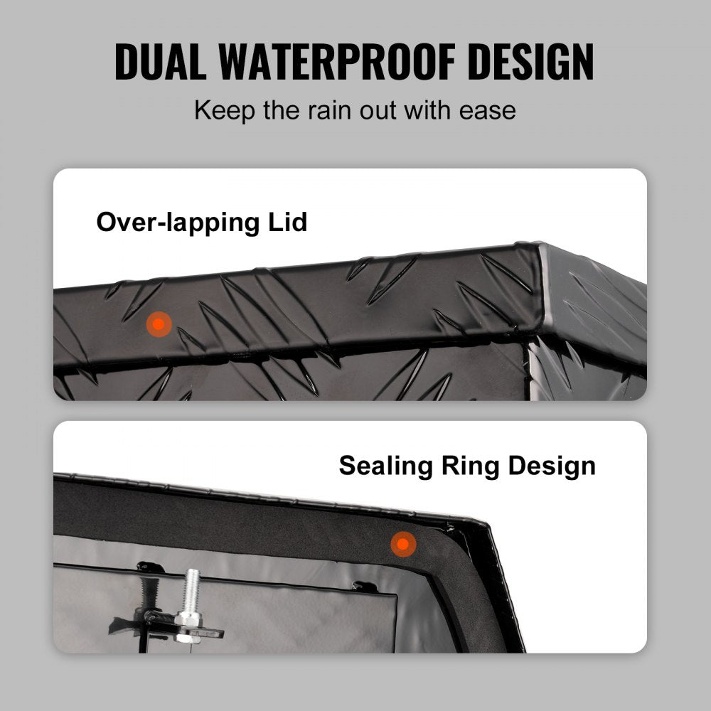 VEVOR Trailer Tongue Box, Aluminum Alloy Diamond Plate Tongue Box Tool Chest, Heavy Duty Trailer Box Storage with Lock and Keys, Utility Trailer Tongue Box for Pickup Truck, RV, Trailer, 29"x16.2"x18"