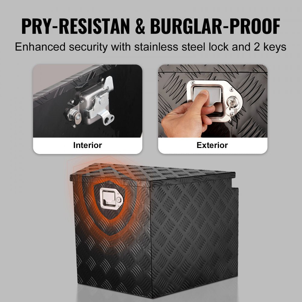 VEVOR Trailer Tongue Box, Aluminum Alloy Diamond Plate Tongue Box Tool Chest, Heavy Duty Trailer Box Storage with Lock and Keys, Utility Trailer Tongue Box for Pickup Truck, RV, Trailer, 29"x16.2"x18"