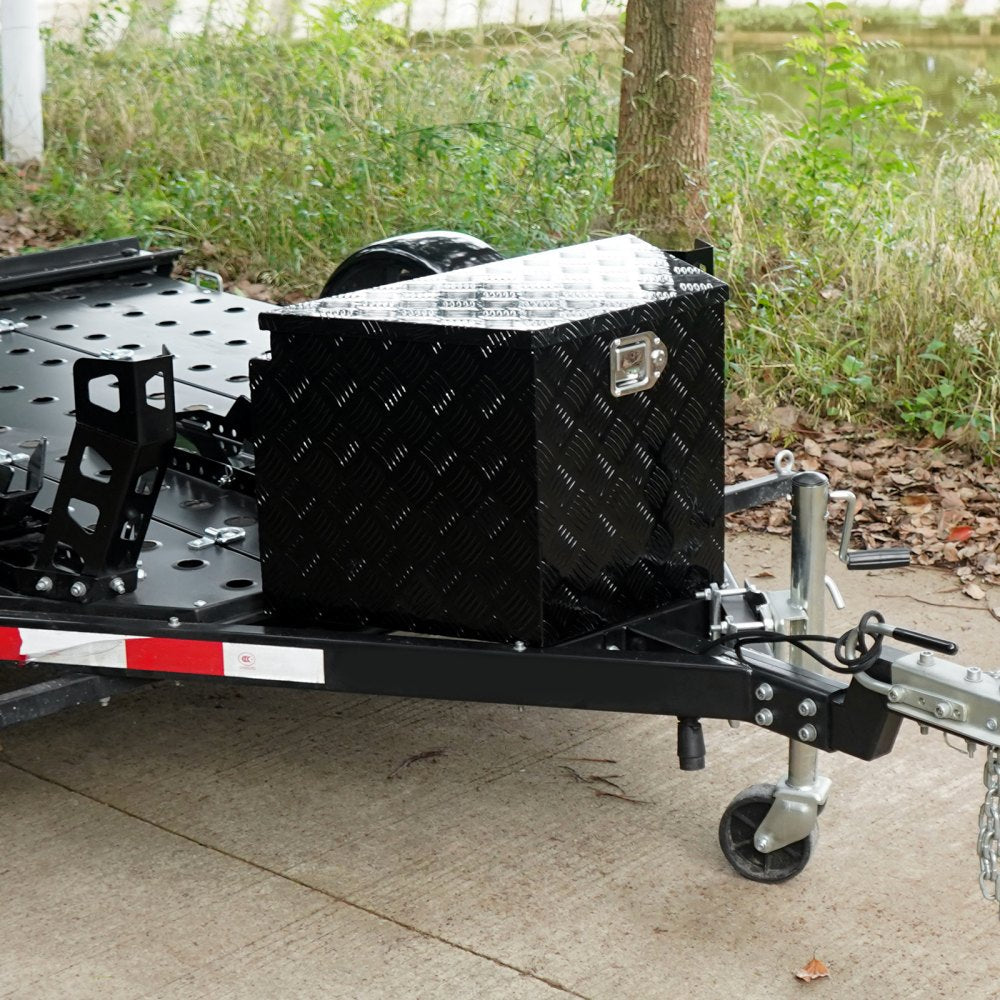 VEVOR Trailer Tongue Box, Aluminum Alloy Diamond Plate Tongue Box Tool Chest, Heavy Duty Trailer Box Storage with Lock and Keys, Utility Trailer Tongue Box for Pickup Truck, RV, Trailer, 29"x16.2"x18"