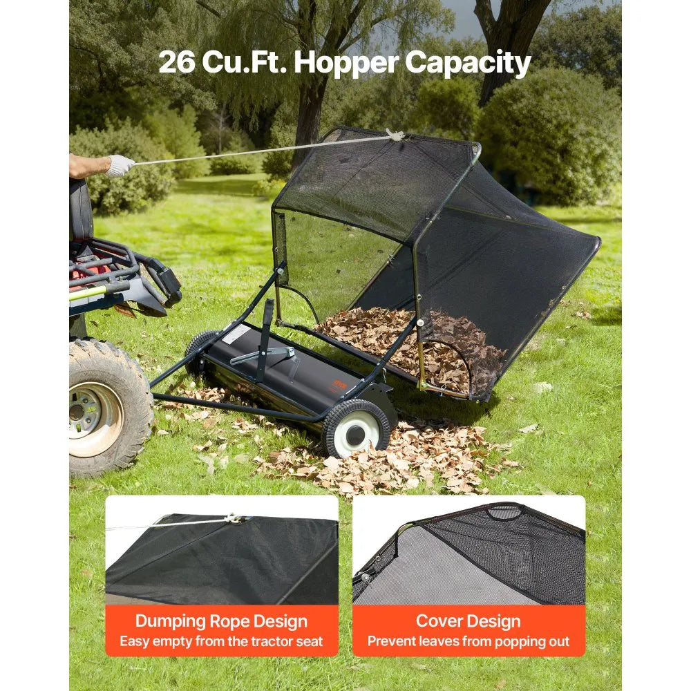 VEVOR 52" Tow Behind Lawn Sweeper, 26 cu.ft Large Capacity Leaf & Grass Collector with Adjustable Height