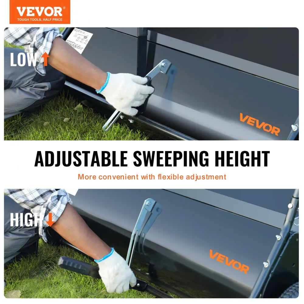 VEVOR 44" Tow Behind Lawn Sweeper, 25 cu.ft Large Capacity Leaf & Grass Collector with Adjustable Height