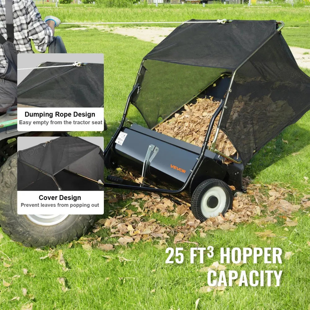 VEVOR 44" Tow Behind Lawn Sweeper, 25 cu.ft Large Capacity Leaf & Grass Collector with Adjustable Height