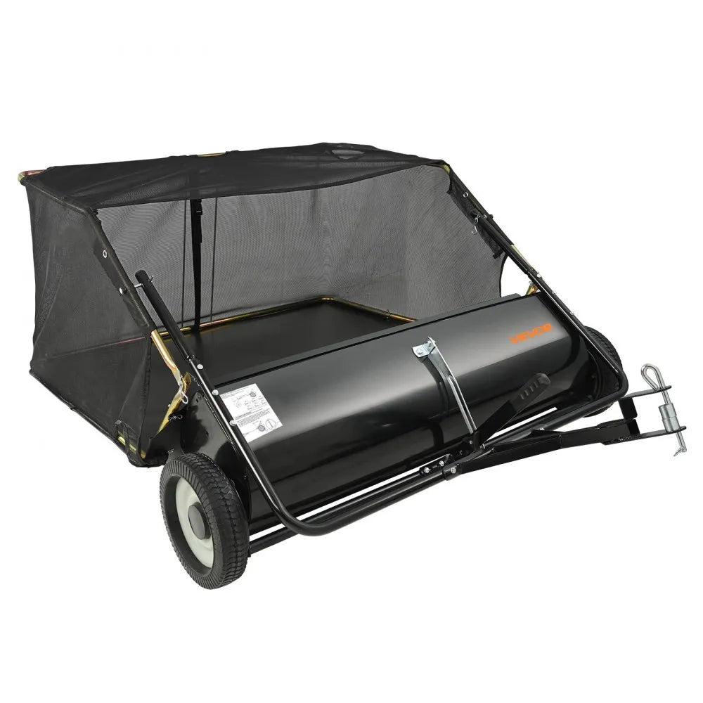 VEVOR 44" Tow Behind Lawn Sweeper, 25 cu.ft Large Capacity Leaf & Grass Collector with Adjustable Height