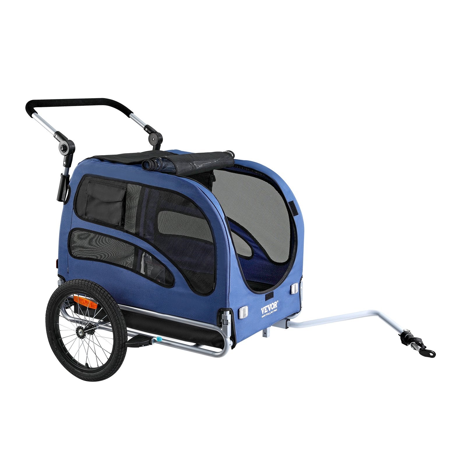 VEVOR Dog Bike Trailer, Supports up to 100 lbs, 2-in-1 Pet Stroller Cart Bicycle Carrier, Easy Folding Cart Frame with Quick Release Wheels, Universal Bicycle Coupler, Reflectors, Flag, Blue/Black