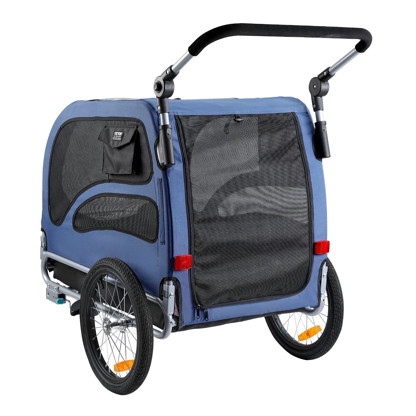 VEVOR Dog Bike Trailer, Supports up to 100 lbs, 2-in-1 Pet Stroller Cart Bicycle Carrier, Easy Folding Cart Frame with Quick Release Wheels, Universal Bicycle Coupler, Reflectors, Flag, Blue/Black