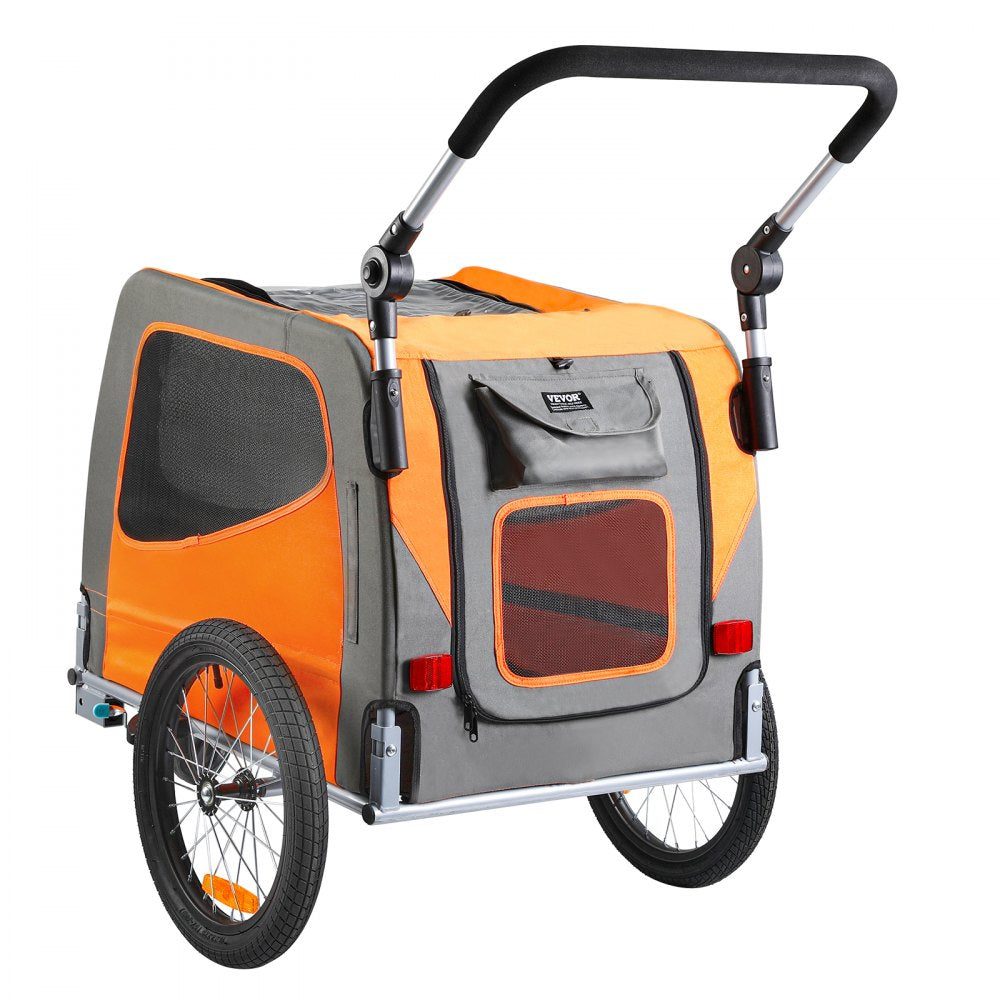 VEVOR Dog Bike Trailer, Supports up to 66 lbs, 2-in-1 Pet Stroller Cart Bicycle Carrier, Easy Folding Cart Frame with Quick Release Wheels, Universal Bicycle Coupler, Reflectors, Flag, Orange/Gray