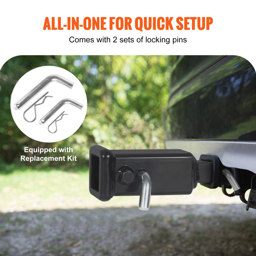 VEVOR Trailer Hitch Extender, 1-1/4" to 2" Receiver Hitch Adapter, Trailer Hitch Extension Tube Extender, 6" Extension Length, 4000 lbs Towing Capacity, Hitch Pins, Clips, Bolt and Nut Included, Black