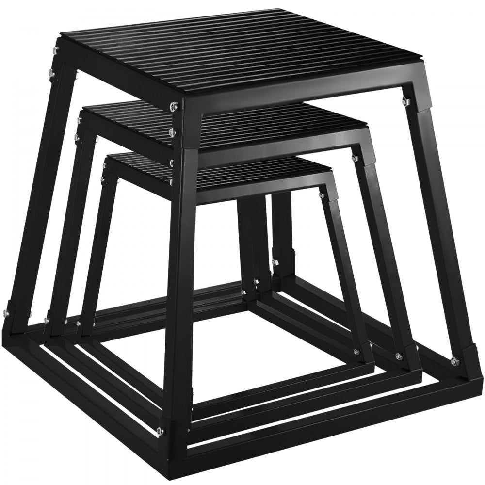 Set of 3 Fitness Black Plyometric Platform Boxes- 12'', 18'', 24''
