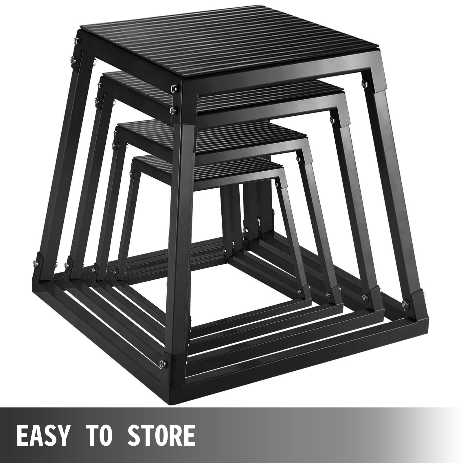 VEVOR Plyometric Platforms 4 PCS Set (12", 18", 24", 30"), Plyometric Jump Box Plyometric Training Jump Squat Box Fitness Box Set for Jump Exercise Fit Training Black