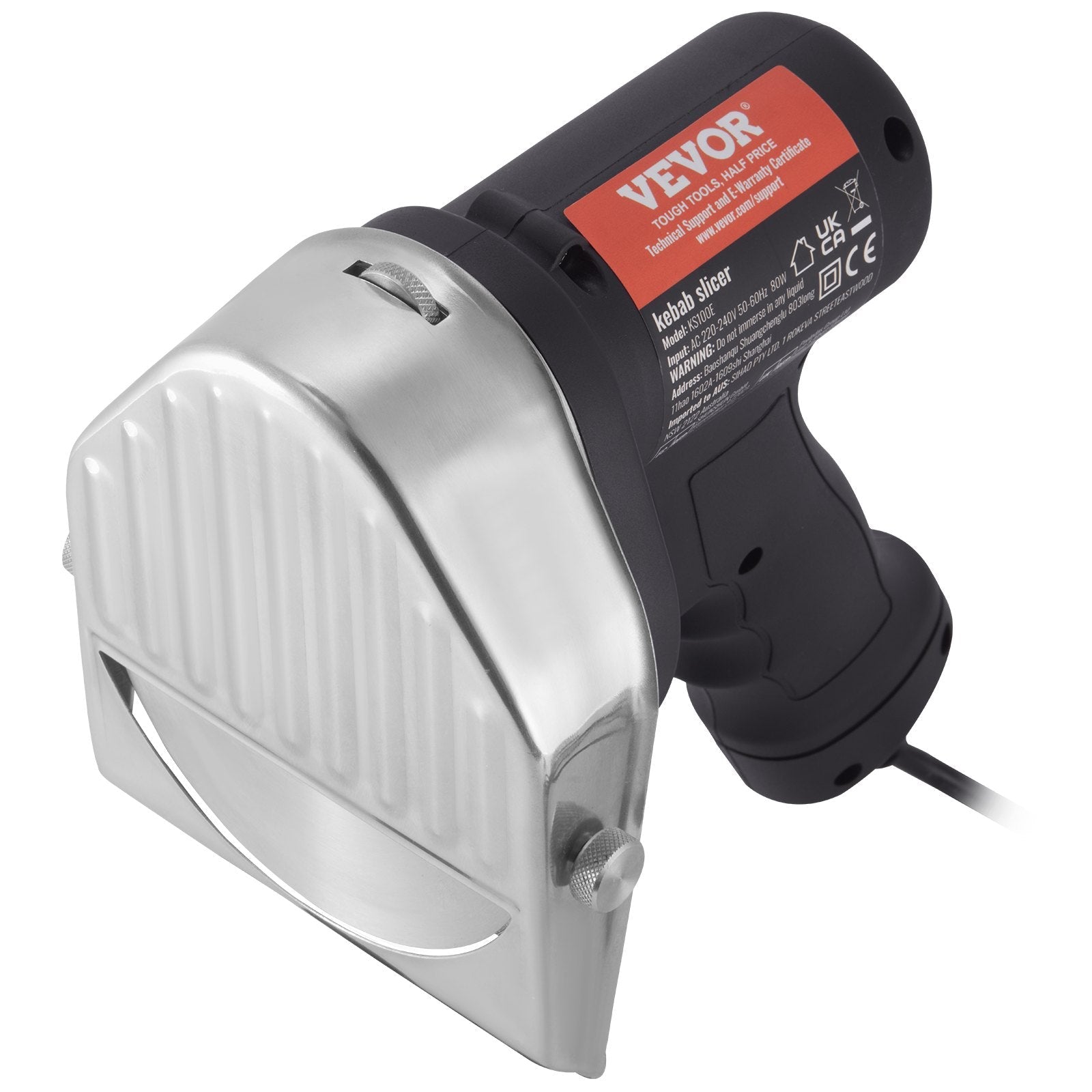 VEVOR Electric Shawarma Knife, 80W Professional Turkish Kebab Knife, Commercial Stainless Steel Gyro Cutter, Doner Kebab Meat Slicer with 2 Blades, ?4"/100mm Blade Diameter, 0-8mm Adjustable Thickness