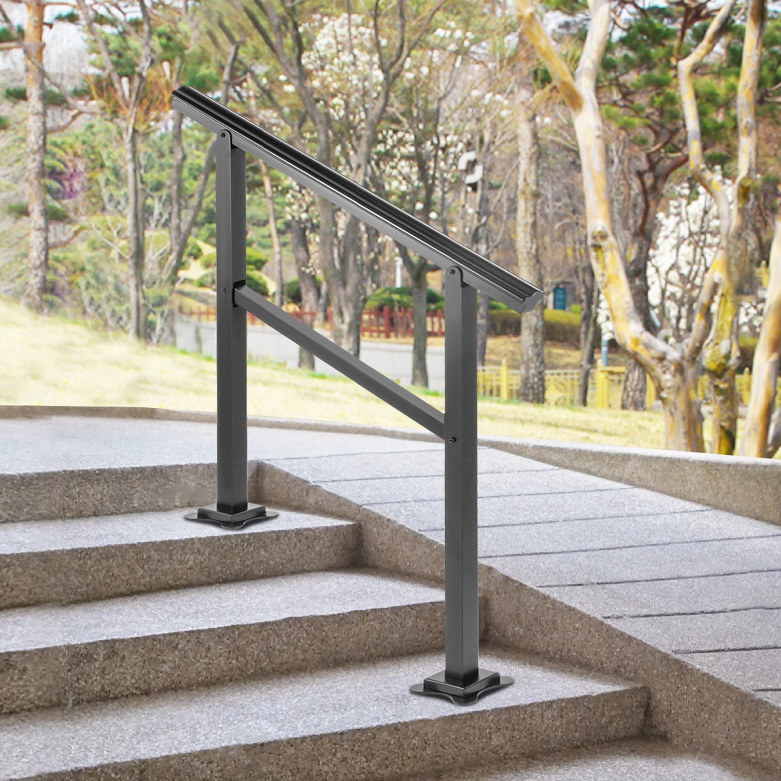 VEVOR Outdoor Handrail 165LBS Load Handrail Outdoor Stairs Aluminum Stair Handrail 36 x 35" Outdoor Stair Railing Transitional Range from 0 to 50° Staircase Handrail Fits 2-3 Steps with Screw Kit