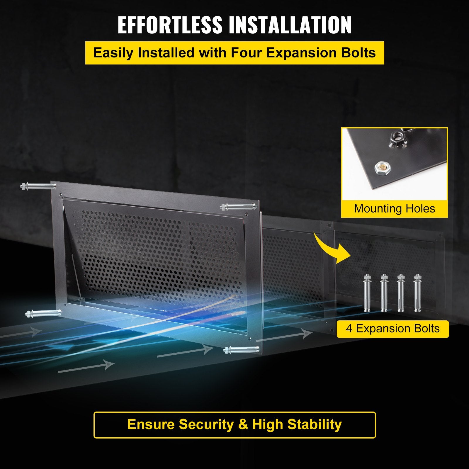 VEVOR Flood Vent, 8" x 16" x 2" Depth Foundation Flood Vent, to Reduce Foundation Damage and Flood Risk, Black, Wall Mounted, for Crawl Spaces,Garages & Full Height Enclosures