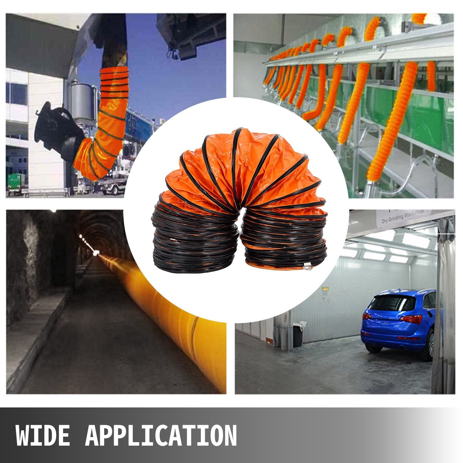 VEVOR PVC Flexible Ducting, 32 ft / 10 m, Strong Vinyl Material PVC Flexible Duct Hosing, Fit 10 Inch / 250 mm Diameter Portable Ventilation Fan Exhaust Fan, Orange (32FT/10m-10inch/250mm)