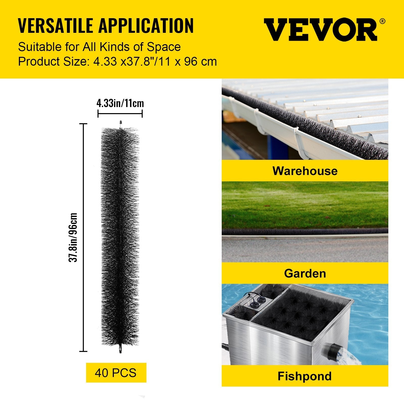 VEVOR Gutter Guard Brush With 120 FT Length Bristle, 4.33" Dia. Gutter Brush Leaf Guard Fit for 5 Inches Gutter, Galvanized Steel Wire Gutter Brush, No Tools, DIY Gutter Leaf Guard for Keep out Debris