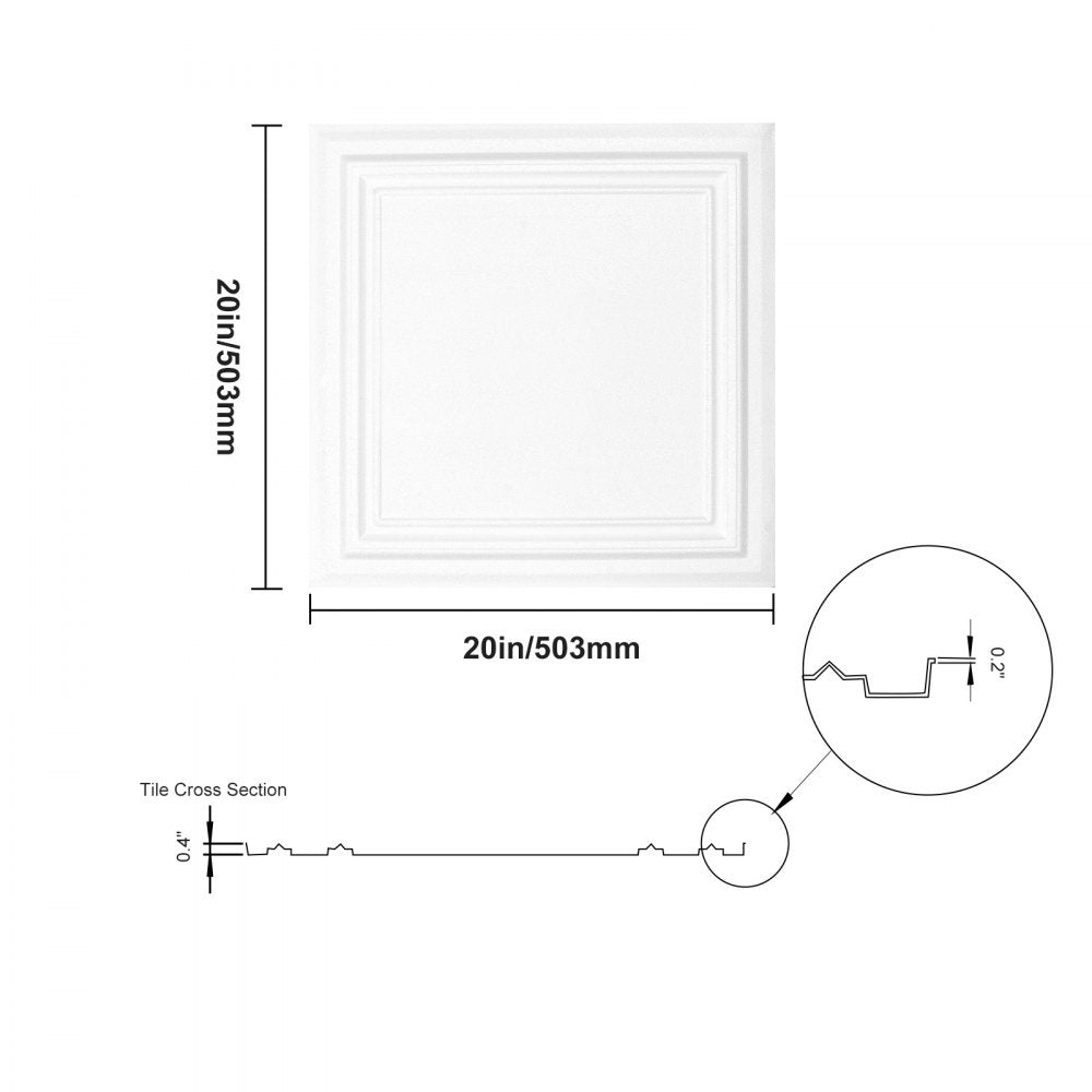 VEVOR Ceiling Tiles 16-Pack 20 x 20 in Polystyrene Easy Installation Glue-up