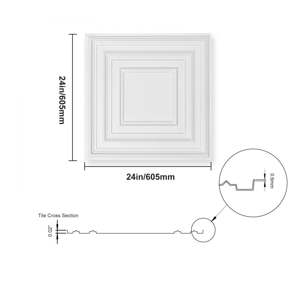 VEVOR Ceiling Tiles 12-Pack 24 x 24 in PVC Easy Installation White Peg Pattern