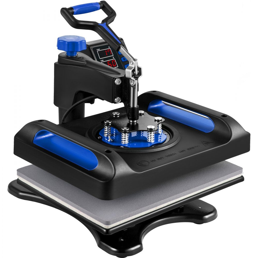 VEVOR Heat Press Machine 12 x 15 Inch 8 in 1 Heat Press Sublimation Machine 360° Rotation Swing Away 8 in 1 Shirt Printing Machine Dual-Tube Heating for DIY T-Shirts Cap & Mugs Blue