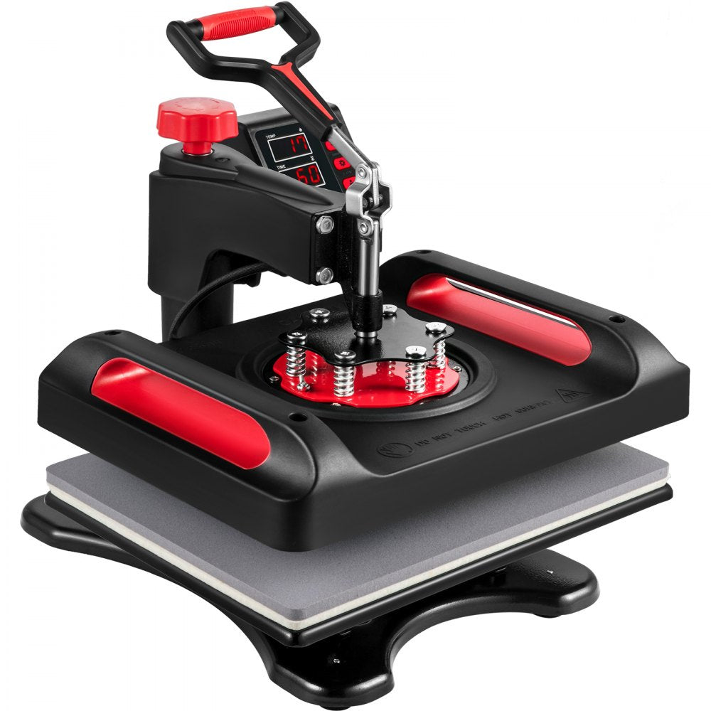 VEVOR Heat Press Machine 12 x 15 Inch 8 in 1 Heat Press Sublimation Machine 360° Rotation Swing Away 8 in 1 Shirt Printing Machine Dual-Tube Heating for DIY T-Shirts Cap & Mugs Red
