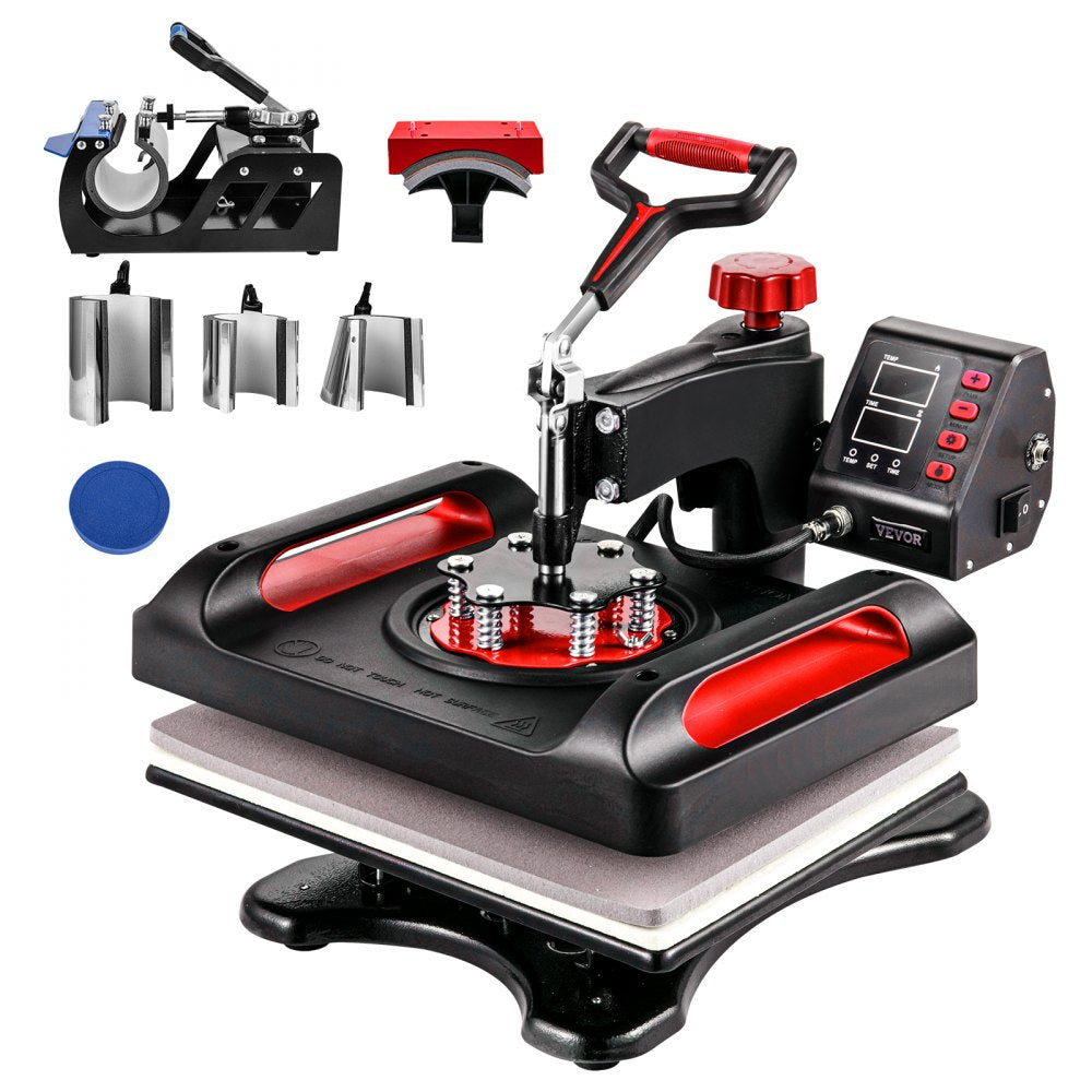 VEVOR Heat Press Machine 15 x 15 Inch 8 in 1 Heat Press 800W Sublimation Machine 360° Rotation Swing Away 8 in 1 Shirt Printing Machine Dual-Tube Heating for DIY T-Shirts Cap & Mugs Blue