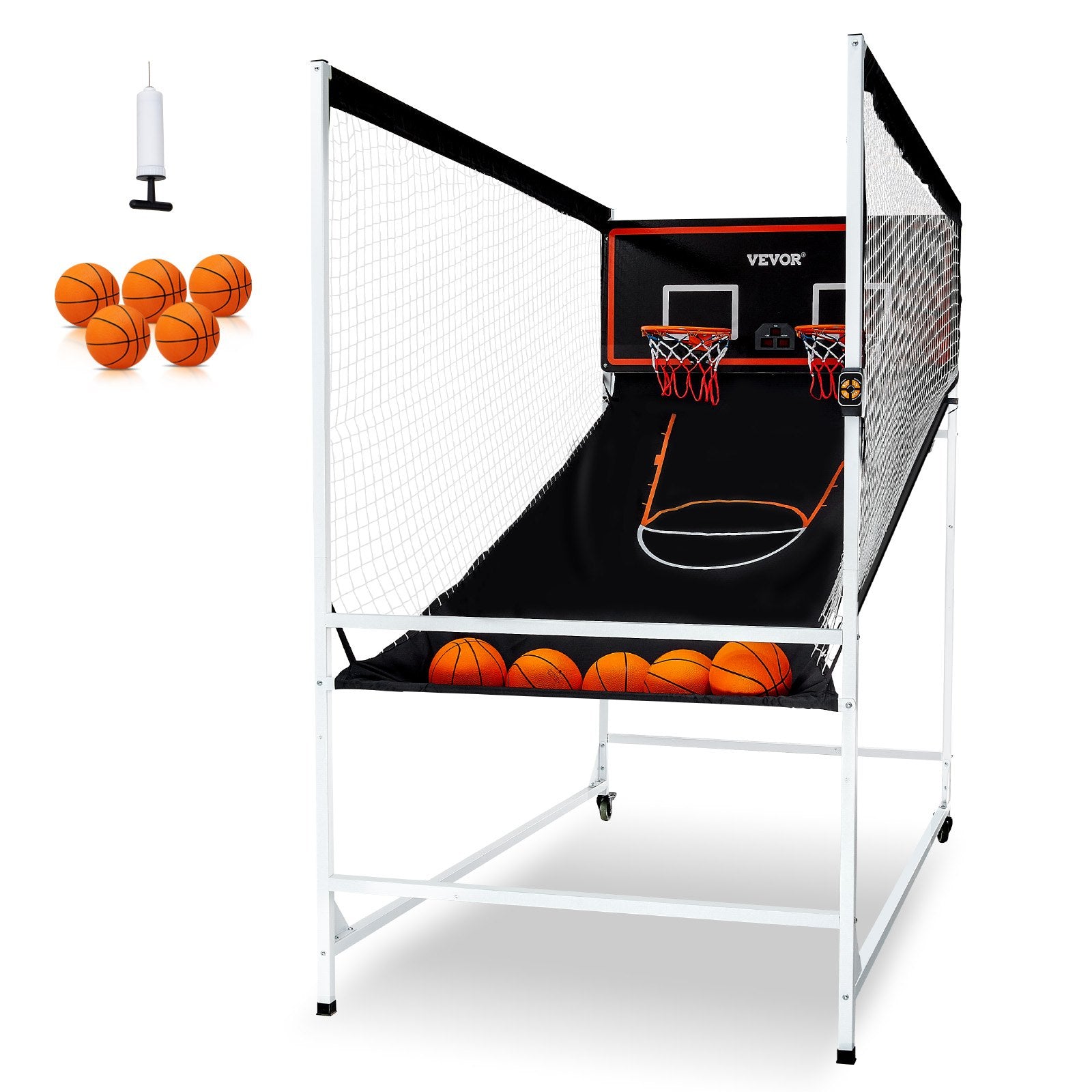 VEVOR Arcade Cage Basketball Game, 2 Player Indoor Basketball Game, Home Dual Shot Sport with 5 Balls, 8 Game Modes, Electronic Scoreboard, and Inflation Pump, for Kids, Adults (Black & White)