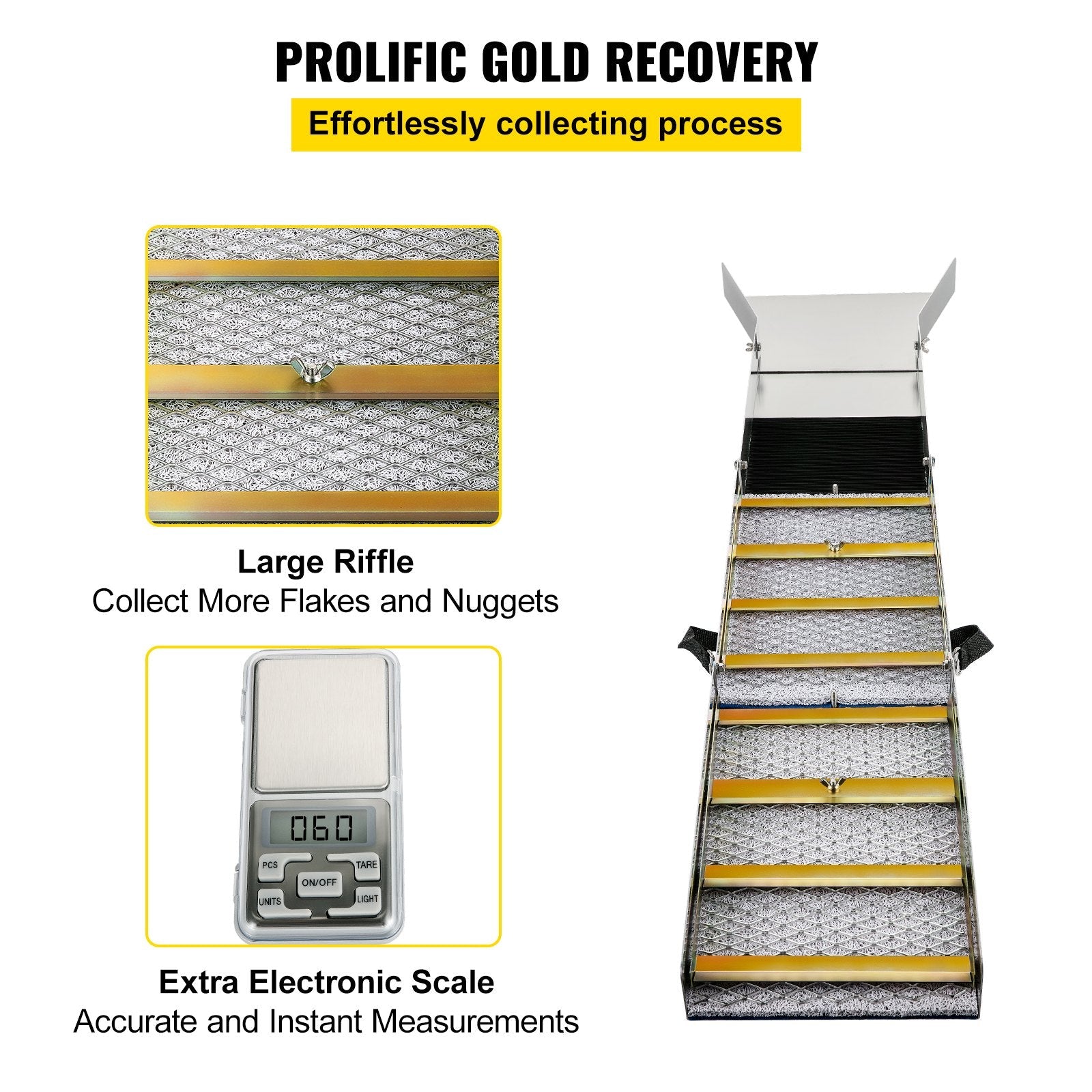 VEVOR Folding Aluminum Alloy Sluice Box, Compact 50" Sluice Boxes for Gold, Lightweight Gold Sluice Equipment, Portable Sluice Boxes w/ Miner's Moss, River, Creek, Gold Panning, Prospecting, Dredging