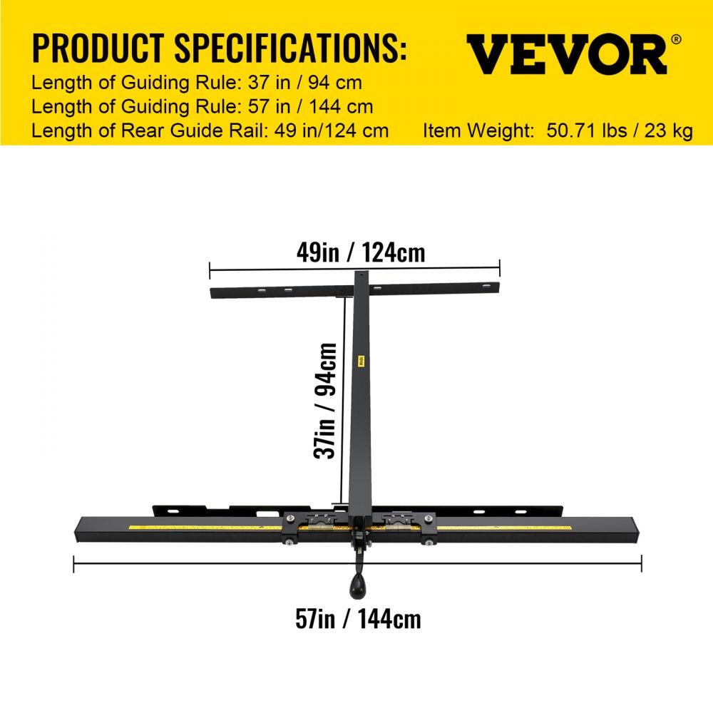 VEVOR Table Saw Fence System, 37"×57" Classic Table Saw Fence Rail, Metric/Imperial Scale, Adjustable Hole Saw Fence System, w/ Front Guide Bar Table Saw Fence, Tablesaw Fence Slide for Easy Gliding