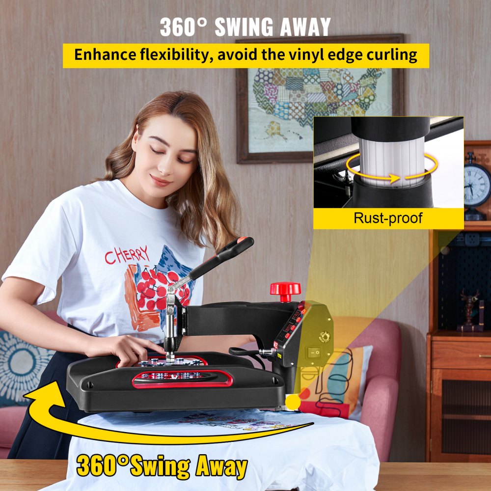VEVOR Heat Press 15x15, Upgraded Heat Press Machine 5 in 1, Anti-Scald, Fast-Heating, Swing Away Digital Control Multifunction Heat Press for Sublimation Combo for T-Shirt Hat Cap Mug Plate, Red