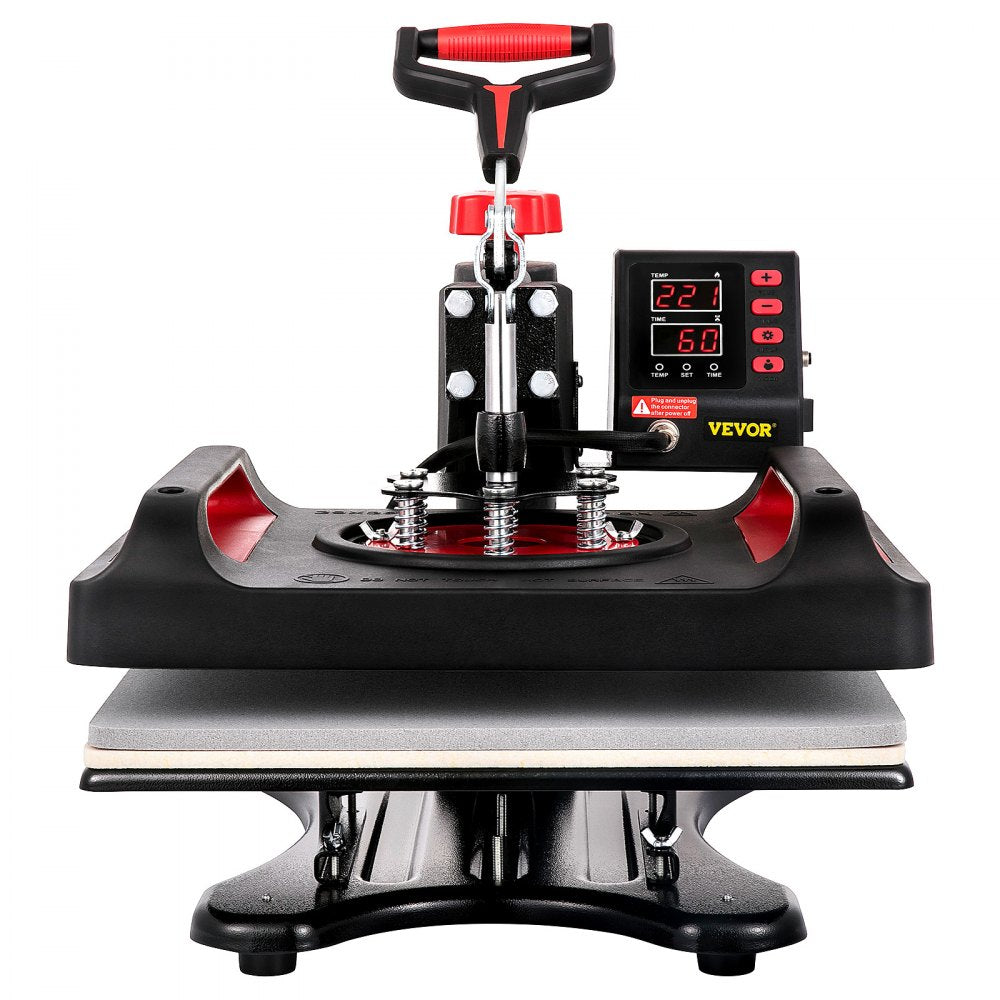VEVOR Heat Press 15x15, Upgraded Heat Press Machine 5 in 1, Anti-Scald, Fast-Heating, Swing Away Digital Control Multifunction Heat Press for Sublimation Combo for T-Shirt Hat Cap Mug Plate, Red