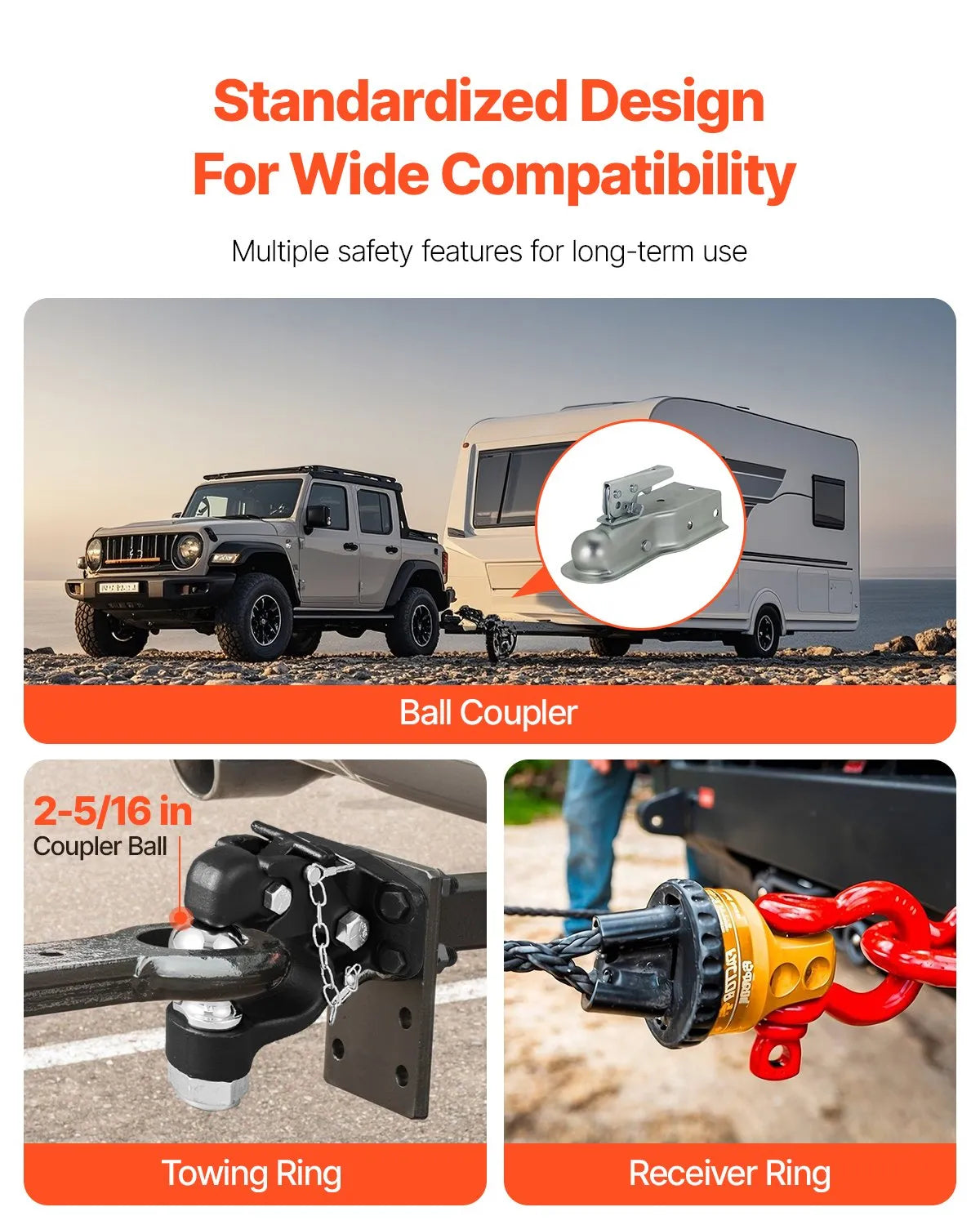 VEVOR Pintle Hitch 2-5/16" Mount Hitch Ball for 2.5"-3" Lunette Ring 30000 lbs