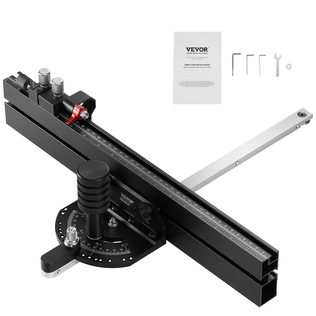 Precision Table Saw Miter Gauge with 18-Inch Grating, 15 Angle Stops & Adjustable Aluminum Alloy Head
