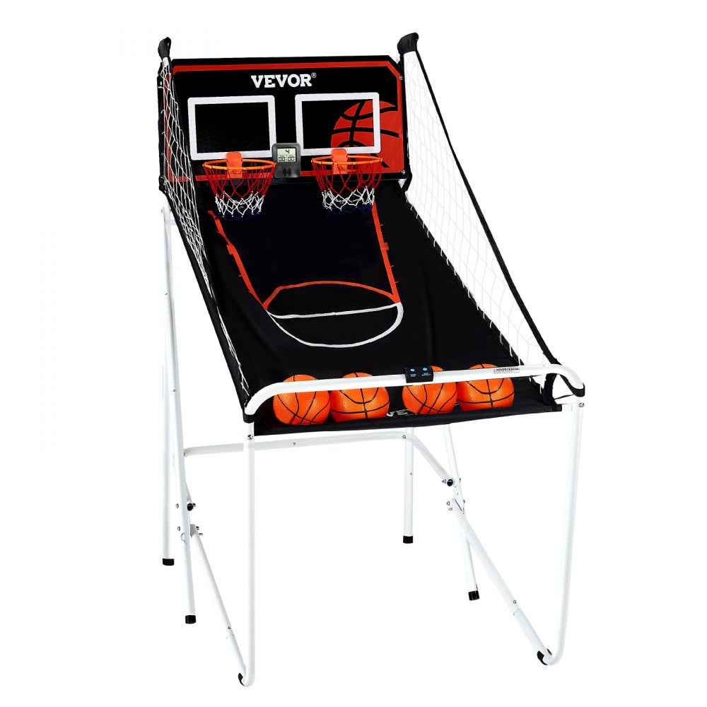VEVOR Foldable Basketball Arcade Game, 2 Player Indoor Basketball Game, Home Dual Shot Sport with 4 Balls, 8 Game Modes, LCD Electronic Scoreboard, and Inflation Pump, for Kids, Adults (Black & White)