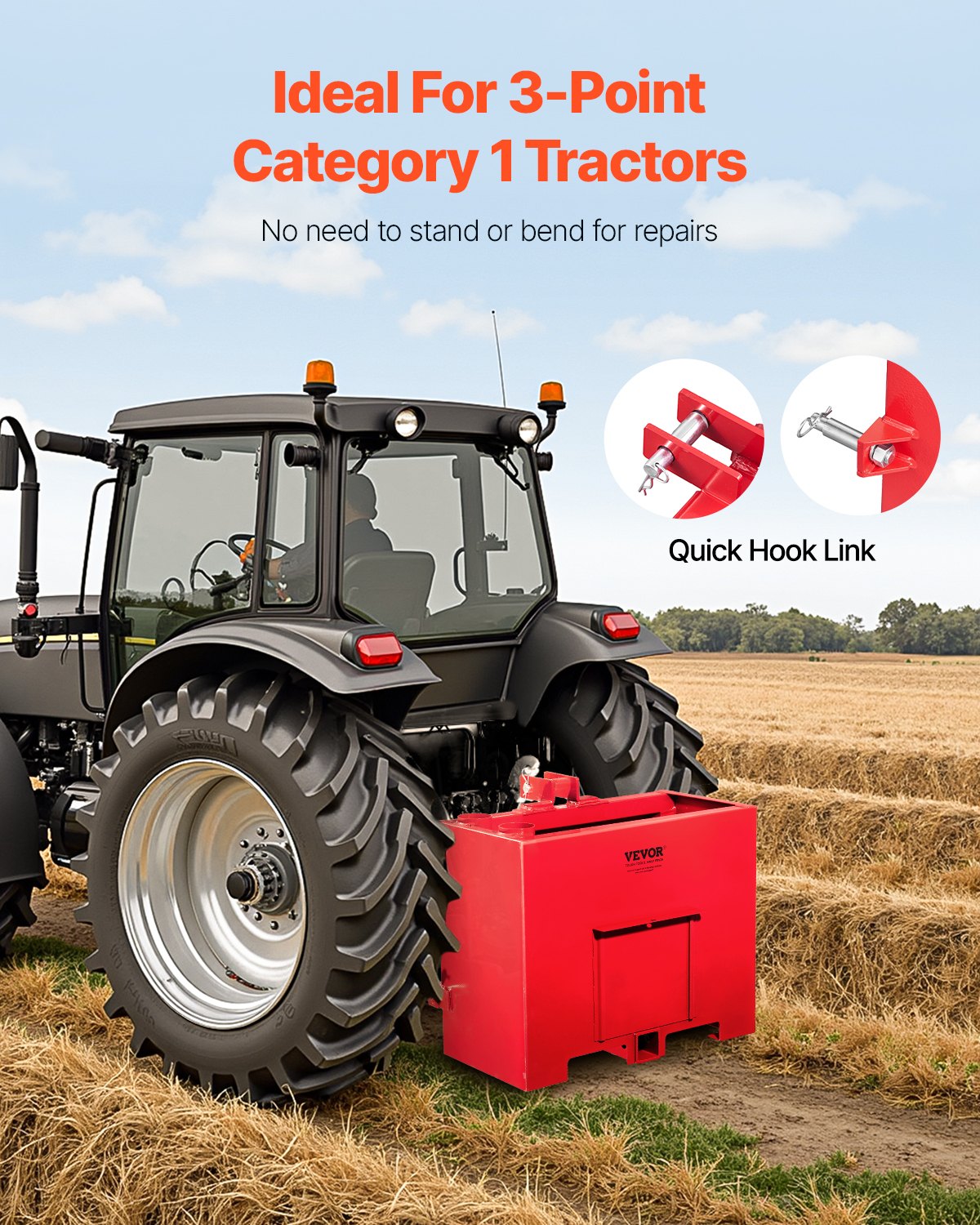 VEVOR Ballast Box 3 Point Category 1 Tractor Quick Tach Hitch Counterweight Red